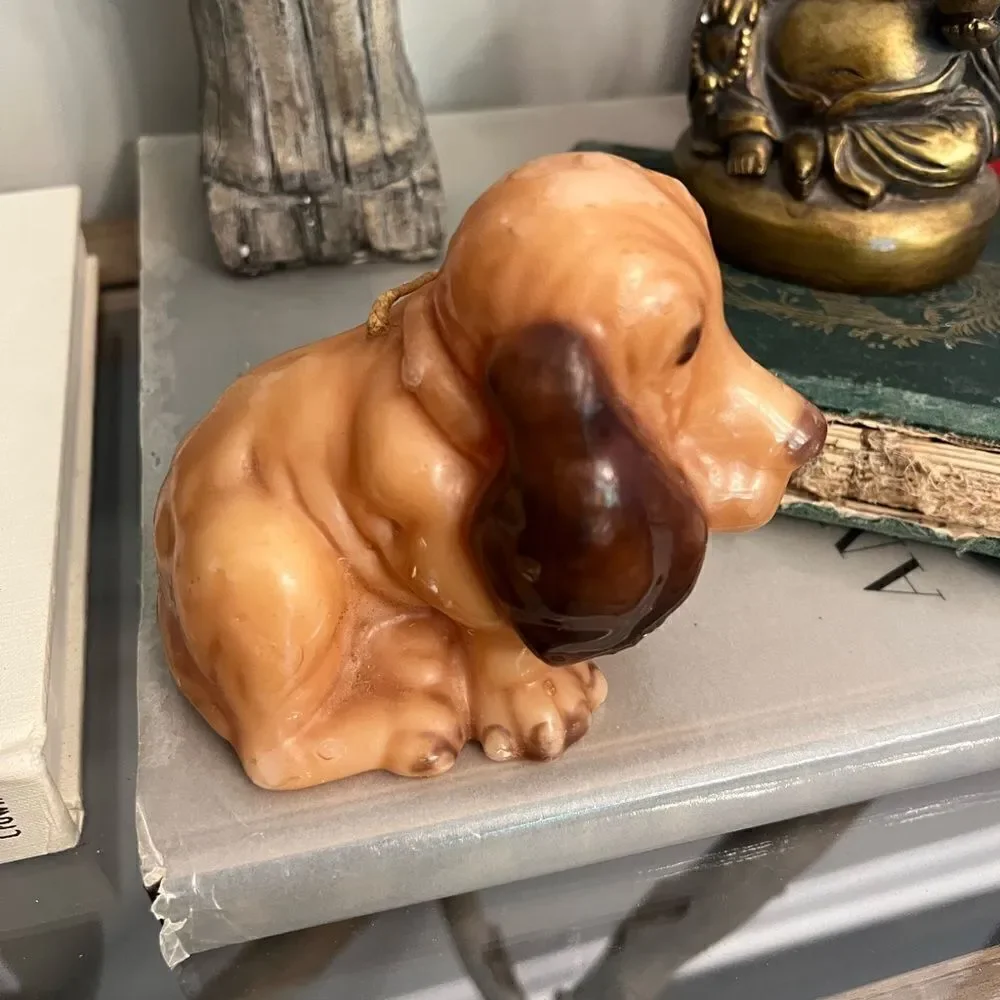 Vintage Bassett Hound Dog Wax Figure Candle Collectable Decorative Gloss Unlit